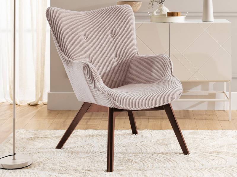 S-Style Möbel Loungesessel Lenari aus Cordstoff mit Füßen aus Massivholz in Natur oder Braun (1 x Lounge-Sessel) von S-Style Möbel