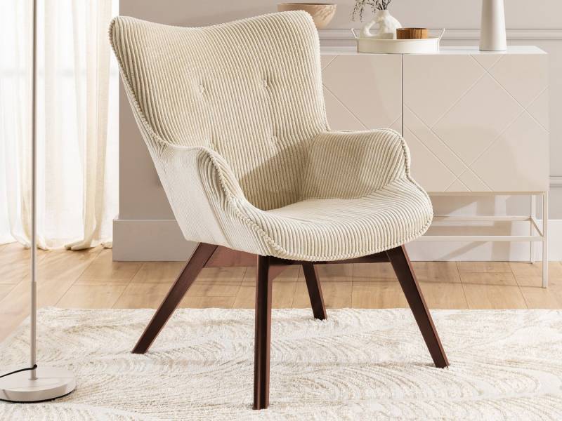 S-Style Möbel Loungesessel Lenari aus Cordstoff mit Füßen aus Massivholz in Natur oder Braun (1 x Lounge-Sessel) von S-Style Möbel