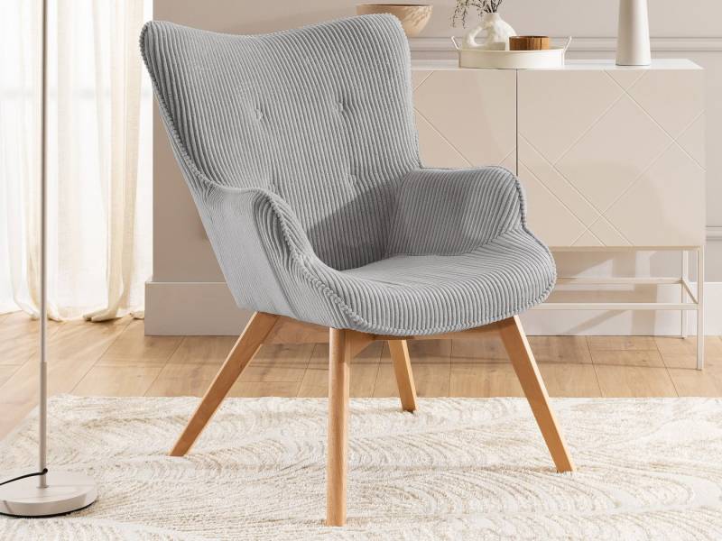 S-Style Möbel Loungesessel Lenari aus Cordstoff mit Füßen aus Massivholz in Natur oder Braun (1 x Lounge-Sessel) von S-Style Möbel