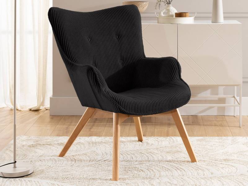 S-Style Möbel Loungesessel Lenari aus Cordstoff mit Füßen aus Massivholz in Natur oder Braun (1 x Lounge-Sessel) von S-Style Möbel