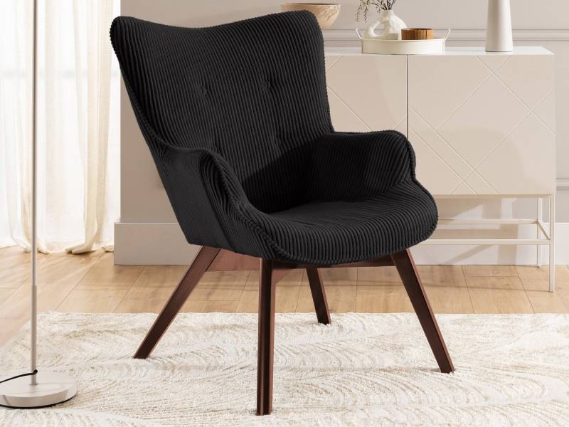 S-Style Möbel Loungesessel Lenari aus Cordstoff mit Füßen aus Massivholz in Natur oder Braun (1 x Lounge-Sessel) von S-Style Möbel