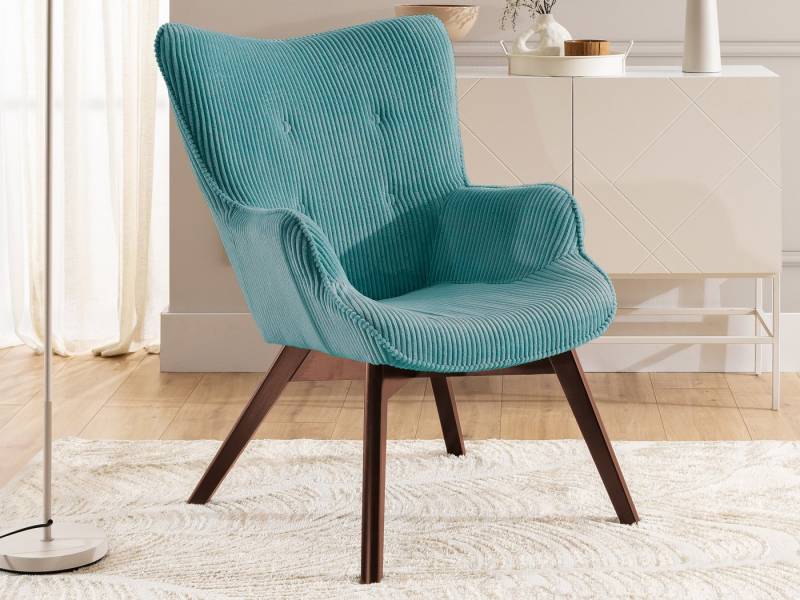 S-Style Möbel Loungesessel Lenari aus Cordstoff mit Füßen aus Massivholz in Natur oder Braun (1 x Lounge-Sessel) von S-Style Möbel
