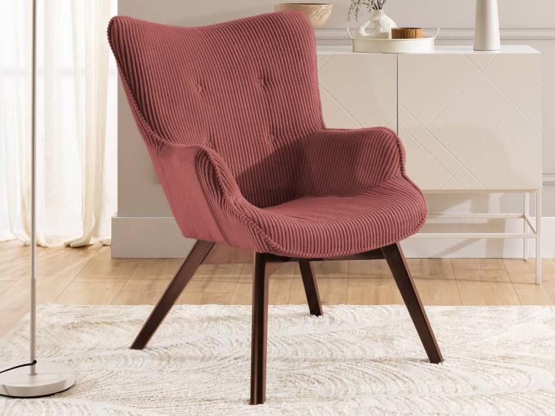 S-Style Möbel Loungesessel Lenari aus Cordstoff mit Füßen aus Massivholz in Natur oder Braun (1 x Lounge-Sessel) von S-Style Möbel