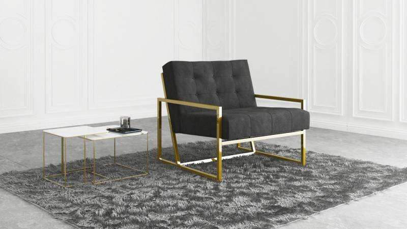 S-Style Möbel Loungesessel Tampa mit Metall Füßen aus Samtstoff, Hochelastischer Polyurethanschaum von S-Style Möbel