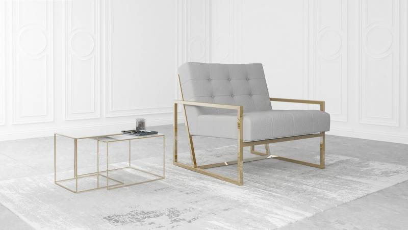 S-Style Möbel Loungesessel Tampa mit Metallfüße aus Bouclé-Stoff, Hochelastischer Polyurethanschaum von S-Style Möbel