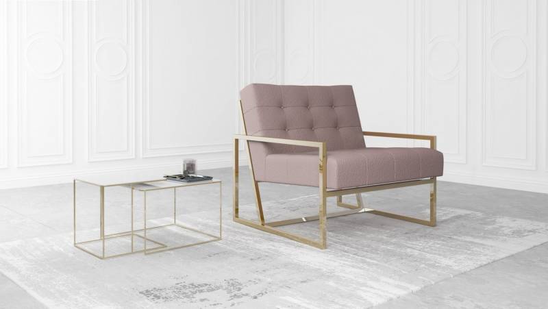 S-Style Möbel Loungesessel Tampa mit Metallfüße aus Bouclé-Stoff, Hochelastischer Polyurethanschaum von S-Style Möbel