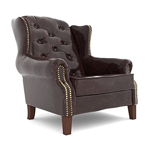 S-Style Möbel Sargans Chesterfield Sessel Ohrensessel Für Wohnzimmer Schlafzimmer Louge Büro Loungesessel Polstersessel Cocktailsessel Holzbeine Öko Leder Dunkelbraun 102 x 93 x 102 cm von S-Style Möbel