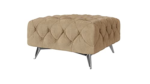 S-Style Möbel Maria Chesterfield-Hocker Sitzhocker Puff Pouf Fußhocker Gepolstert Sitzpouf Polsterhocker für Wohnzimmer Schlafzimmer 80 x 80 x 45 cm Beige von S-Style Möbel