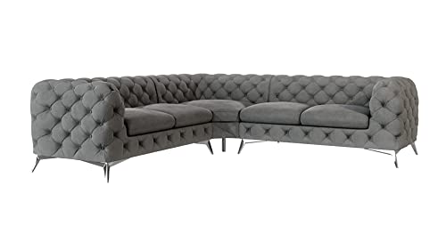 S-Style Möbel Maria Ecksofa 5 Sitzer Chesterfield Eckcouch Sofa Für Wohnzimmer Lounge Couch Mit Verchromten Füßen Möbel Freistehende Polster Sofas Couches Grau 264 x 264 x 75 von S-Style Möbel