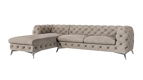 S-Style Möbel Maria Ecksofa 5 Sitzer Chesterfield Eckcouch Sofa Für Wohnzimmer Lounge Couch Mit Verchromten Füßen Möbel Freistehende Polster Sofas Couches Links Dunkelcreme 305 x 200 x 73 cm von S-Style Möbel