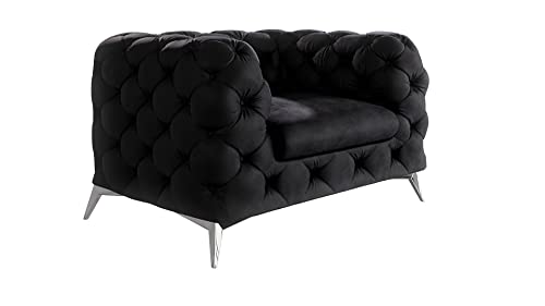 S-Style Möbel Maria Sessel Stuhl Wohnzimmer Chesterfield Loungesessel Clubsessel Polstersessel Cocktailsessel Wartezimmer Einzelsessel Möbel Sofa Sessel & Stühle Lounge Schwarz 125x100x73 cm von S-Style Möbel
