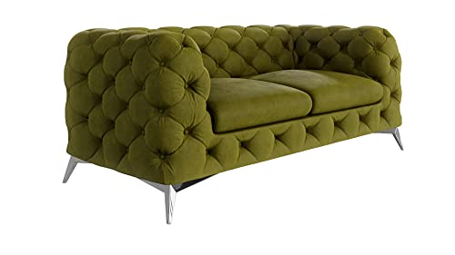 S-Style Möbel Maria Sofa 2-Sitzer Chesterfield-Sofa Wohnzimmer Lounge Couch mit verchromten Füßen Freistehende Polster Sofas & Couches Sofagarnitur Couchgarnitur Olivengrün 185x 73x100 cm von S-Style Möbel