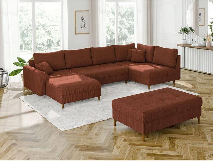 S-Style Möbel Maya - Wohnlandschaft mit Schlaffunktion und Hocker mit Braun Holzfüßen im skandinavischen Stil aus Cord-Stoff - Terrakotta S-Style Möbel Maya - Wohnlandschaft mit Schlaffunktion und Hocker mit Braun Holzfüßen im skandinavischen Stil aus Cord-Stoff - Terrakotta von S-Style Möbel
