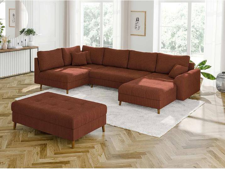 S-Style Möbel Maya - Wohnlandschaft mit Schlaffunktion und Hocker mit Braun Holzfüßen im skandinavischen Stil aus Cord-Stoff - Terrakotta S-Style Möbel Maya - Wohnlandschaft mit Schlaffunktion und Hocker mit Braun Holzfüßen im skandinavischen Stil aus Cord-Stoff - Terrakotta von S-Style Möbel
