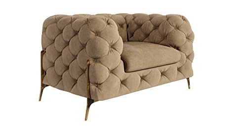 S-Style Möbel Milton Chesterfield Sessel Loungesessel Lesesessel Cocktailsessel Clubsessel Mini Sofa 1-Sitzer Couch Wohnzimmer Möbel 125x100x73 cm Beige von S-Style Möbel