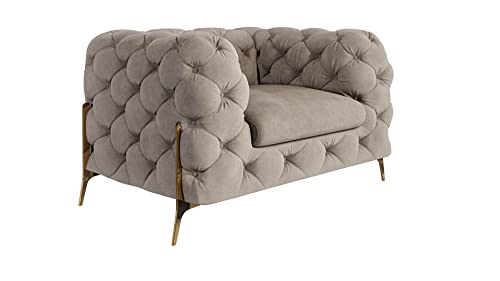S-Style Möbel Milton Chesterfield Sessel Loungesessel Lesesessel Cocktailsessel Clubsessel Mini Sofa 1-Sitzer Couch Wohnzimmer Möbel 125x100x73 cm Dunkelcreme von S-Style Möbel