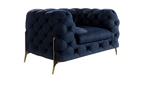 S-Style Möbel Milton Chesterfield Sessel Loungesessel Lesesessel Cocktailsessel Clubsessel Mini Sofa 1-Sitzer Couch Wohnzimmer Möbel 125x100x73 cm Marineblau von S-Style Möbel