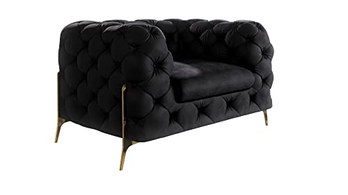 S-Style Möbel Milton Chesterfield Sessel Loungesessel Lesesessel Cocktailsessel Clubsessel Mini Sofa 1-Sitzer Couch Wohnzimmer Möbel 125x100x73 cm Schwarz von S-Style Möbel