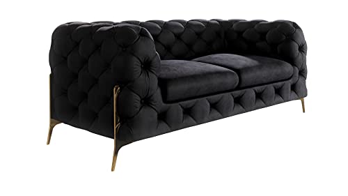 S-Style Möbel Milton Chesterfield Sofa 2-Sitzer 2er Couch Wohnzimmer Möbel Freistehend mit Metallfüßen 185x100x73 cm Schwarz von S-Style Möbel