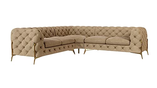 S-Style Möbel Milton Ecksofa 4-Sitzer Eckcouch Chesterfield-Ecksofa Sofa für Wohnzimmer Lounge Couch mit goldenen Metallfüßen Möbel Freistehende Polster Sofas & Couches Beige 262x200x75 cm von S-Style Möbel