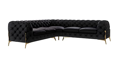 S-Style Möbel Milton Ecksofa 4-Sitzer Eckcouch Chesterfield-Ecksofa Sofa für Wohnzimmer Lounge Couch mit goldenen Metallfüßen Möbel Freistehende Polster Sofas & Couches Schwarz 262x200x75 cm von S-Style Möbel