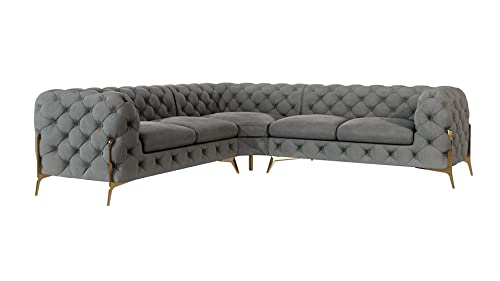 S-Style Möbel Milton Ecksofa 4-Sitzer Eckcouch Chesterfield-Ecksofa Sofa mit goldenen Metallfüßen Wohnzimmer Couch Möbel Freistehende Polster Sofas & Couches Grau 262x200x75 cm von S-Style Möbel