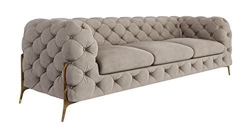 S-Style Möbel Milton Sofa 3-Sitzer Chesterfield-Sofa für Wohnzimmer Lounge Couch mit verchromten Füßen Möbel Freistehende Polster Sofas & Couches Couchgarnitur Dunkelcreme 243 x 73 x 100 cm von S-Style Möbel