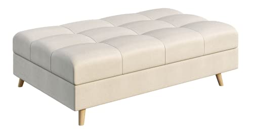 S-Style Möbel Monaco Hocker Skandinavische Moderne Hocker Mikrofaser Stoff Praktisch 118cm x 73cm x 40cm Vier Beine Beinhöhe 10cm Hochelastischer Polyurethanschaum Farbe Ecru von S-Style Möbel