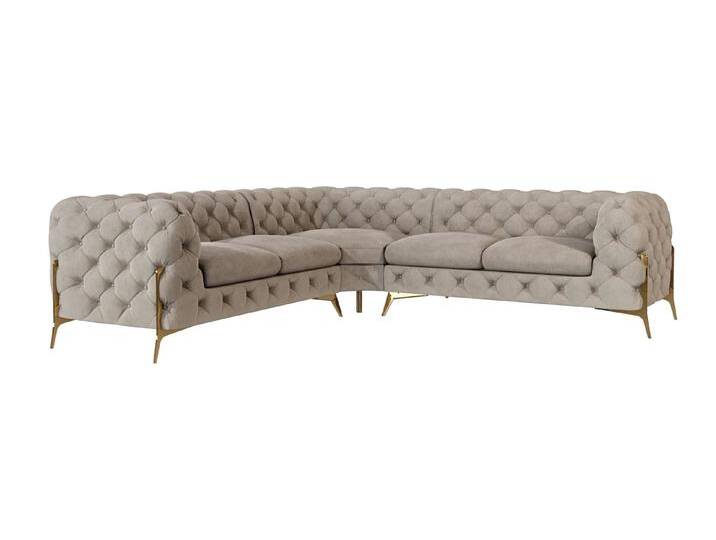 S-Style Möbel Natalie - Chesterfield Ecksofa mit Goldene Metall Füßen - Dunkle Creme S-Style Möbel Natalie - Chesterfield Ecksofa mit Goldene Metall Füßen - Dunkle Creme von S-Style Möbel