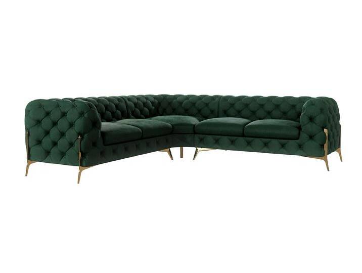 S-Style Möbel Natalie - Chesterfield Ecksofa mit Goldene Metall Füßen - Flasche Grün von S-Style Möbel