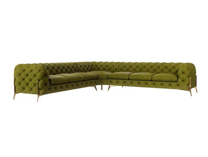 S-Style Möbel Natalie - Chesterfield Ecksofa mit Goldene Metall Füßen - Olive von S-Style Möbel
