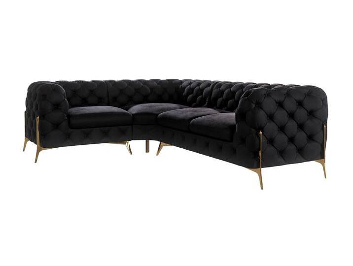 S-Style Möbel Natalie - Chesterfield Ecksofa mit Goldene Metall Füßen - Schwarz von S-Style Möbel
