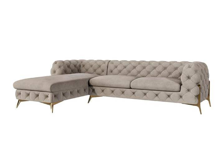 S-Style Möbel Natalie - Chesterfield Ecksofa mit Ottomane mit Goldene Metall Füßen - Dunkle Creme S-Style Möbel Natalie - Chesterfield Ecksofa mit Ottomane mit Goldene Metall Füßen - Dunkle Creme von S-Style Möbel