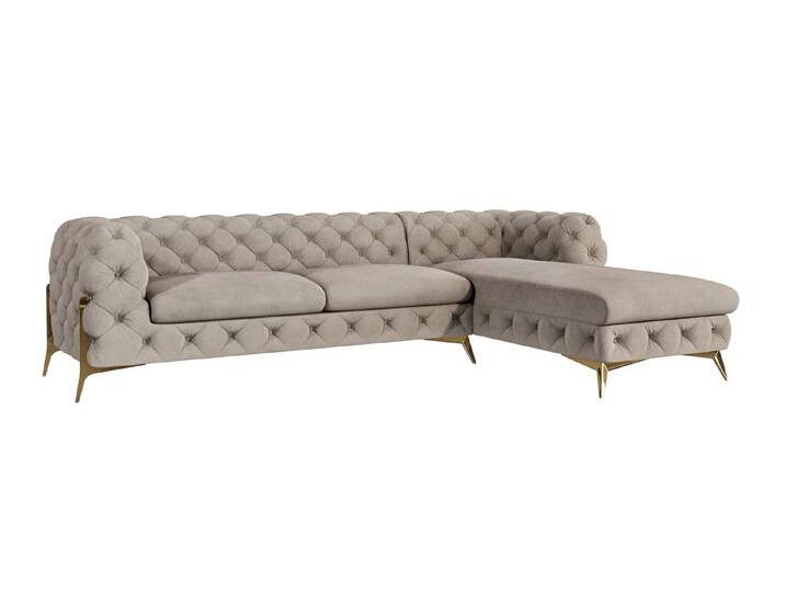 S-Style Möbel Natalie - Chesterfield Ecksofa mit Ottomane mit Goldene Metall Füßen - Dunkle Creme von S-Style Möbel