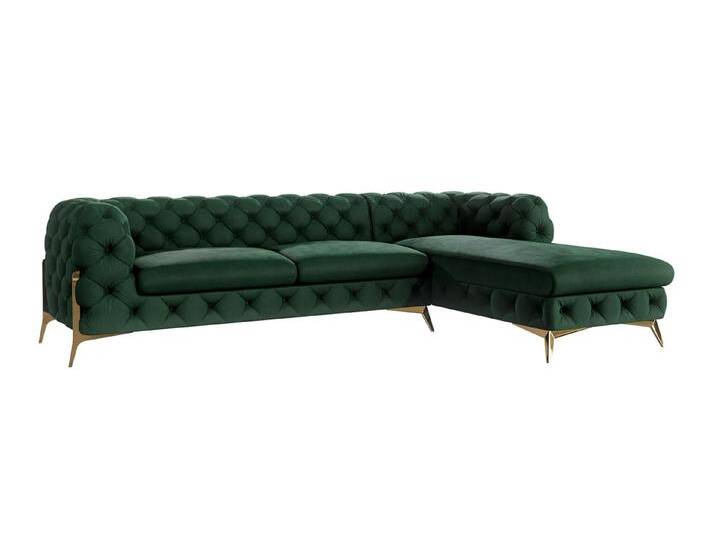 S-Style Möbel Natalie - Chesterfield Ecksofa mit Ottomane mit Goldene Metall Füßen - Flasche Grün S-Style Möbel Natalie - Chesterfield Ecksofa mit Ottomane mit Goldene Metall Füßen - Flasche Grün von S-Style Möbel