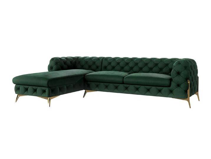S-Style Möbel Natalie - Chesterfield Ecksofa mit Ottomane mit Goldene Metall Füßen - Flasche Grün S-Style Möbel Natalie - Chesterfield Ecksofa mit Ottomane mit Goldene Metall Füßen - Flasche Grün von S-Style Möbel