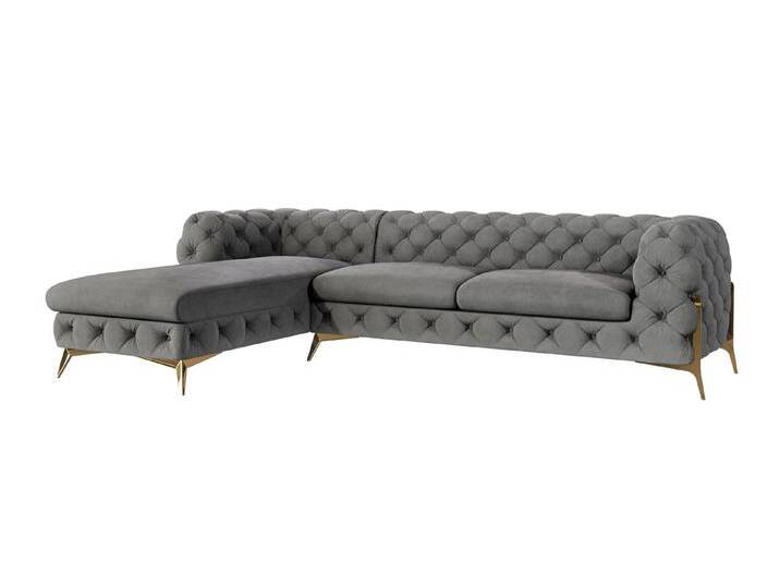 S-Style Möbel Natalie - Chesterfield Ecksofa mit Ottomane mit Goldene Metall Füßen - Grau S-Style Möbel Natalie - Chesterfield Ecksofa mit Ottomane mit Goldene Metall Füßen - Grau von S-Style Möbel