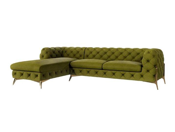 S-Style Möbel Natalie - Chesterfield Ecksofa mit Ottomane mit Goldene Metall Füßen - Olive S-Style Möbel Natalie - Chesterfield Ecksofa mit Ottomane mit Goldene Metall Füßen - Olive von S-Style Möbel