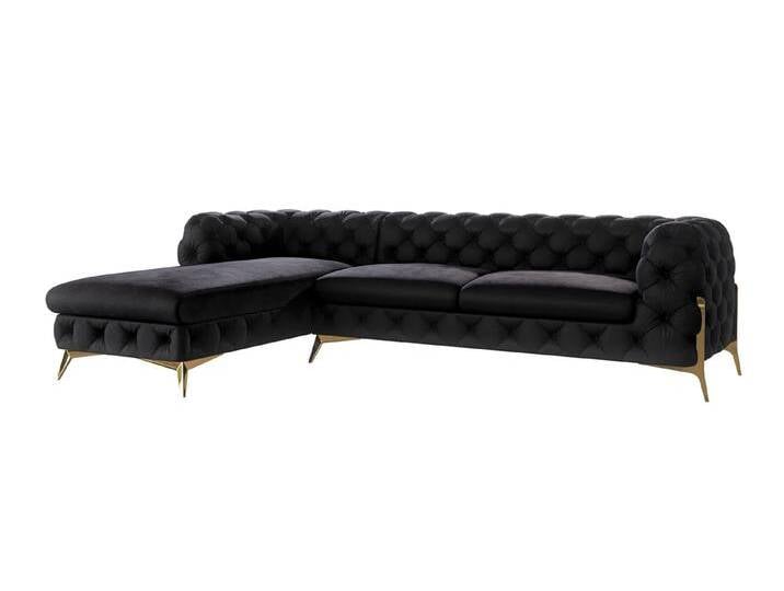 S-Style Möbel Natalie - Chesterfield Ecksofa mit Ottomane mit Goldene Metall Füßen - Schwarz S-Style Möbel Natalie - Chesterfield Ecksofa mit Ottomane mit Goldene Metall Füßen - Schwarz von S-Style Möbel