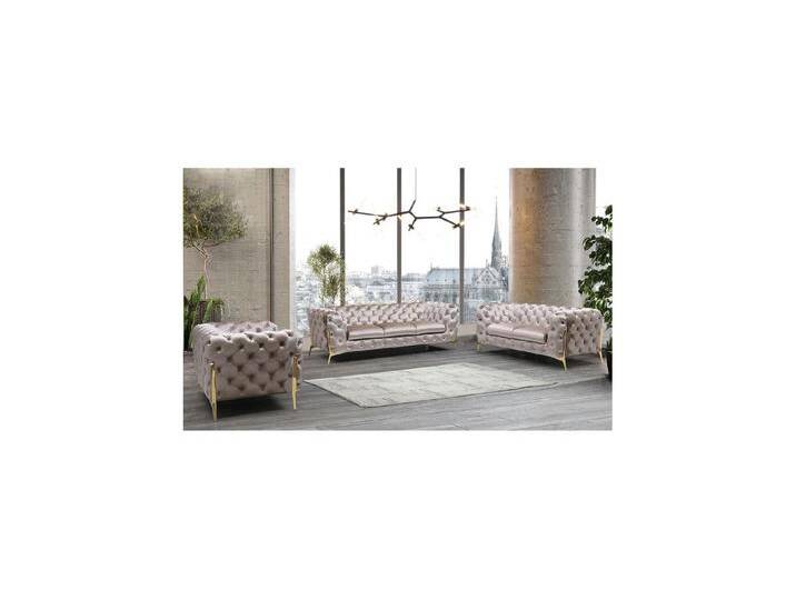 S-Style Möbel Natalie - Chesterfield Polstergarnitur 3+2+1 mit Goldene Metall Füßen - Dunkle Creme S-Style Möbel Natalie - Chesterfield Polstergarnitur 3+2+1 mit Goldene Metall Füßen - Dunkle Creme von S-Style Möbel