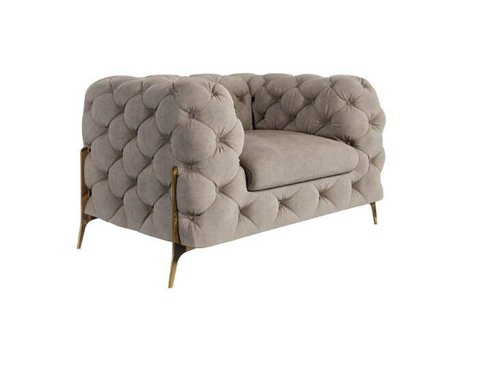 S-Style Möbel Natalie - Chesterfield Sessel mit Goldene Metall Füßen - Dunkle Creme von S-Style Möbel