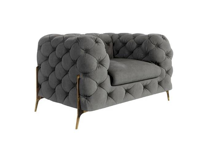 S-Style Möbel Natalie - Chesterfield Sessel mit Goldene Metall Füßen - Grau von S-Style Möbel