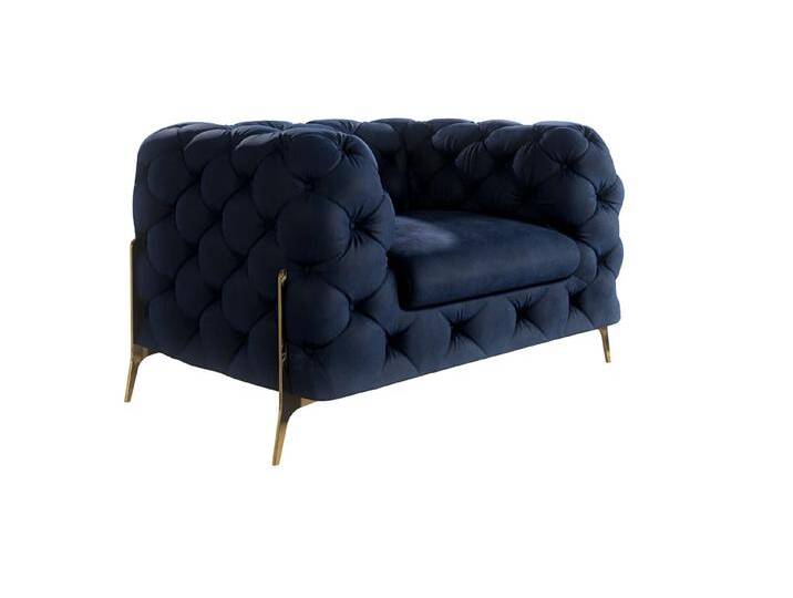S-Style Möbel Natalie - Chesterfield Sessel mit Goldene Metall Füßen - Marineblau von S-Style Möbel