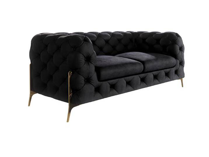 S-Style Möbel Natalie - Chesterfield Sofa 2-Sitzer mit Goldene Metall Füßen - Schwarz von S-Style Möbel