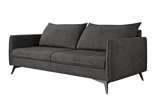 S-Style Möbel Nina Sofa 3-Sitzer Sofa für Wohnzimmer Couch Freistehende Polster Sofas & Couches Couchgarnitur Mit Schwarzen Metallfüßen Graphit 199 x 91 x 86 cm von S-Style Möbel