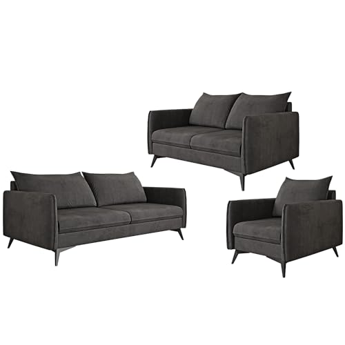 S-Style Möbel Nina Sofagarnitur 3 2 1 Polstergarnitur Couchgarnitur Couch-Set 3-Sitzer Sofa 199x91x86cm 2-Sitzer Sofa 138x91x86cm Sessel 74x91x86cm Schwarze Metallfüße Graphit S-Style Möbel Nina Sofagarnitur 3 2 1 Polstergarnitur Couchgarnitur Couch-Set 3-Sitzer Sofa 199x91x86cm 2-Sitzer Sofa 138x91x86cm Sessel 74x91x86cm Schwarze Metallfüße Graphit von S-Style Möbel