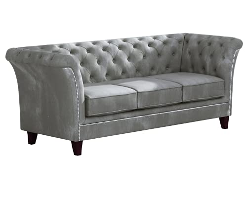 S-Style Möbel Noah Sofa 3-Sitzer Chesterfield-Sofa für Wohnzimmer Lounge Couch mit Holzfüßen Möbel Freistehende Polster Sofas & Couches Couchgarnitur Hellgrau 222 x 82 x 78 von S-Style Möbel