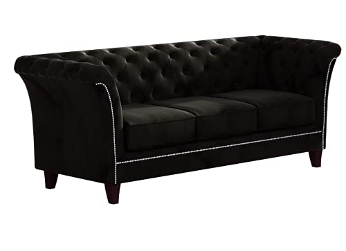 S-Style Möbel Noah Sofa 3-Sitzer Chesterfield-Sofa für Wohnzimmer Lounge Couch mit Holzfüßen Möbel Freistehende Polster Sofas & Couches Couchgarnitur Schwarz 222 x 82 x 79 von S-Style Möbel