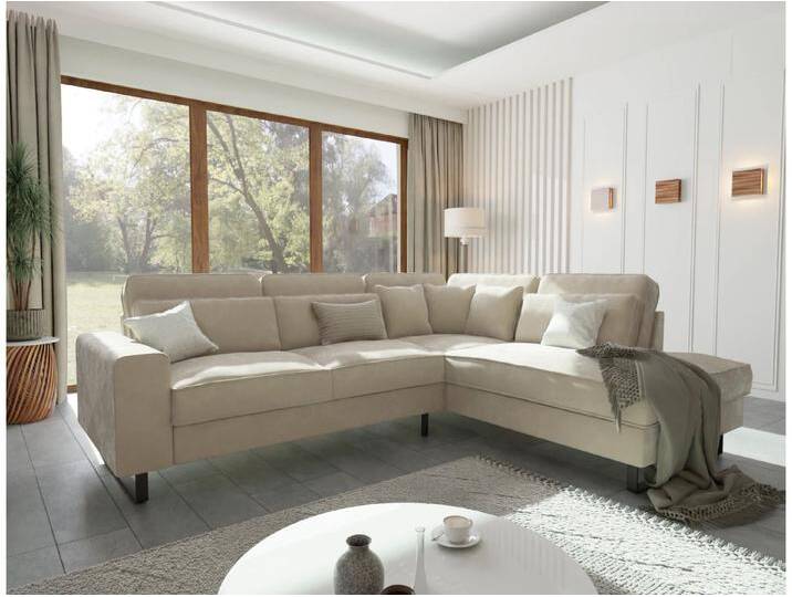 S-Style Möbel Nova - Ecksofa mit Ottomane und Schwarz Metall Füßen in Samt-Stoff - Beige S-Style Möbel Nova - Ecksofa mit Ottomane und Schwarz Metall Füßen in Samt-Stoff - Beige von S-Style Möbel