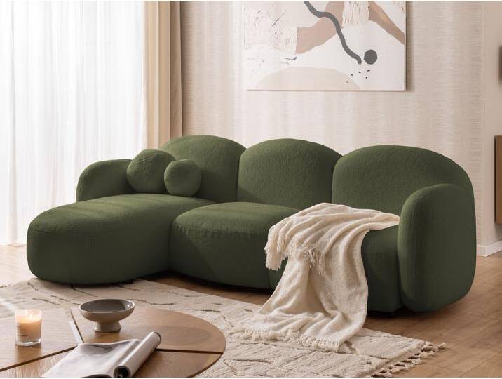S-Style Möbel Nuvola - Moderne Ecksofa L-Form aus Bouclé-Stoff mit abgerundetem Design und hohem Sitzkomfort - Grün von S-Style Möbel